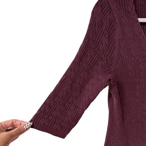 Peruvian Connection Cable Knit Sweater Dress Size MP Burgundy Red Fall Winter - Picture 6 of 8